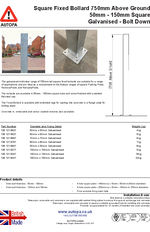 AUTOPA Plain Square Bollard 750mm 50 150mm Galv Bolt Down