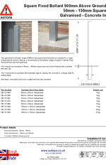 AUTOPA Plain Square Bollard 900mm 50mm 150mm Galv Concrete In