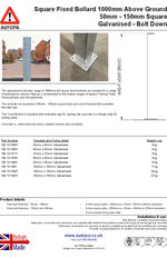 AUTOPA Plain Square Bollard 1000mm 50mm 150mm Galv Bolt Down