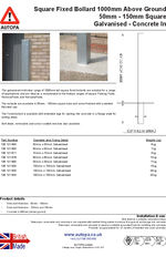 AUTOPA Plain Square Bollard 1000mm 50mm 150mm Galv Concrete In