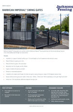 Barbican Imperial swing gate spec sheet