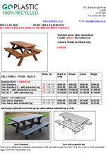 Benches, Seating and Tables Price List