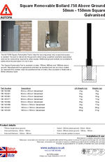 AUTOPA Plain Square Removable Bollard 750mm 50mm-150mm Galvanised