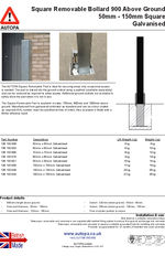 AUTOPA Plain Square Removable Bollard 900mm 50mm-150mm Galvanised