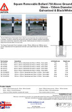 AUTOPA Plain Square Removable Bollard 750mm 50mm-150mm Black & White