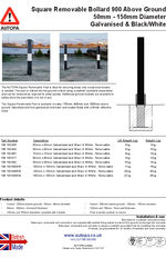 AUTOPA Plain Square Removable Bollard 900mm 50mm-150mm Black & White