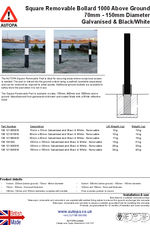 AUTOPA Plain Square Removable Bollard 1000mm 70mm-150mm Black & White