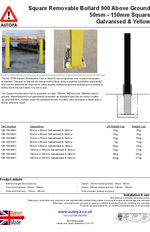 AUTOPA Plain Square Removable Bollard 900mm 50mm-150mm Galv & Yellow