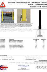 AUTOPA Plain Square Removable Bollard 1000mm 50mm-150mm Galv & Yellow