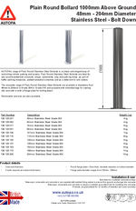 AUTOPA Bolt Down 1000mm Stainless Steel Bollard