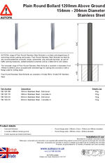 AUTOPA Plain Round Bollard 1200, Stainless Steel