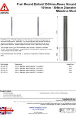 AUTOPA Plain Round Bollard 1500, Stainless Steel