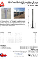 AUTOPA Plain Round Bollard 1000, Stainless Steel, 129-204mm