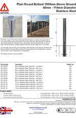 AUTOPA Plain Round Bollard 1000, Stainless Steel, 48-114mm