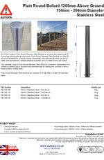 AUTOPA Plain Round Bollard 1200, Stainless Steel