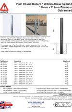 AUTOPA Plain Round Bollard 1500, Galvanised, 114-219mm