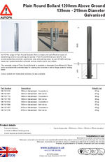 AUTOPA Plain Round Bollard 1200 Galvanised 139mm-219mm