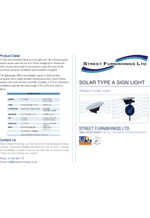 Solar Type A Sign Light data sheet