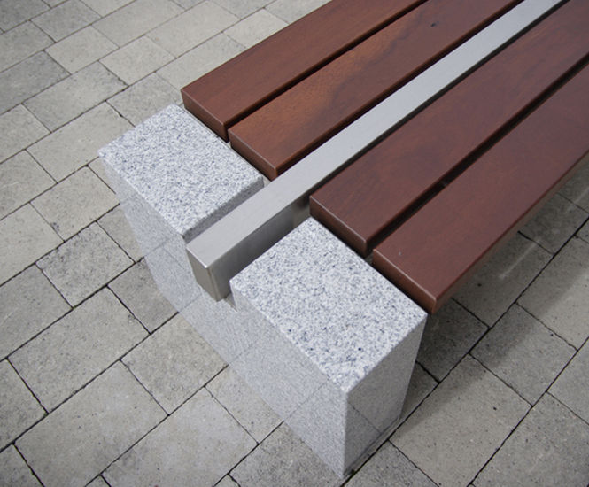 s83 - cut granite, 316 stainless steel and timber bench