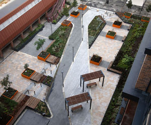Street furniture for student accommodation courtyard