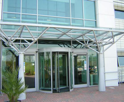 Bolted framed glass entrance canopy