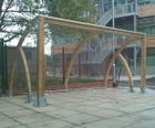 Douglas fir timber pram and buggy shelters