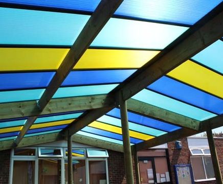 Rainbow canopy with coloured polycarbonate sheets