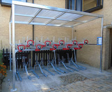 Cambridge - modular steel shelter for two-tier cycle storage (24 bikes)