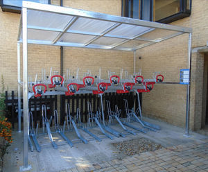 Cambridge - modular steel shelter for two-tier cycle storage (24 bikes)