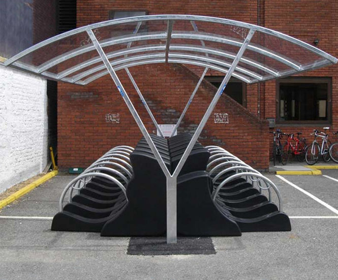 Newcastle - extra-wide, high-capacity steel cycle shelter with PET canopy