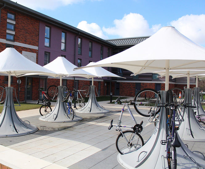 Cyclepod -  recycled plastic space-saving, secure cycle storage for 8 bikes