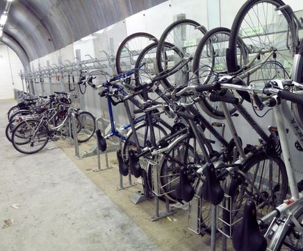 Vertical Bike Wall Racks - steel wall-mounted bike racks for indoor storage