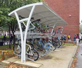 Higher Kennet cycle shelter with Josta 2-tier bike racks