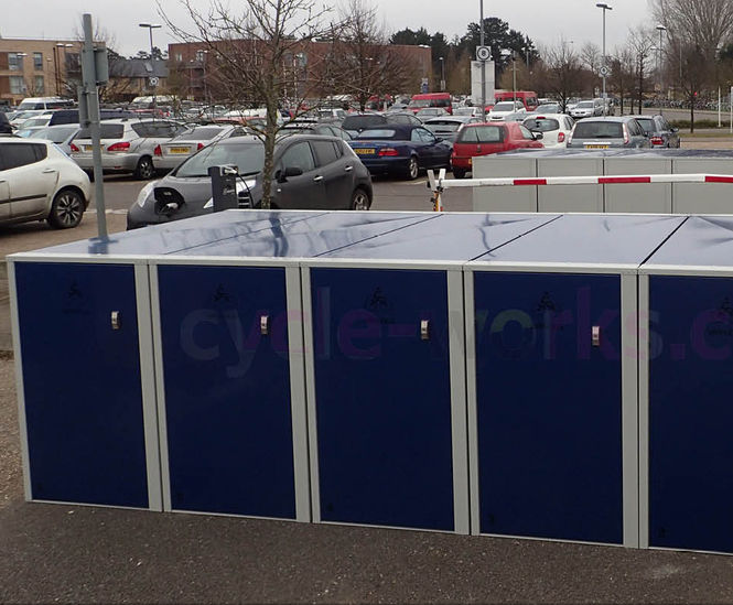 Colour-coded cycle lockers - Cambridge Park & Ride sites