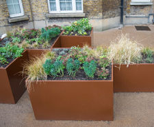 Bespoke powder-coated steel planters for Devon Mansions
