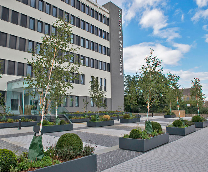 Bespoke steel planters - Channelsea House, Stratford