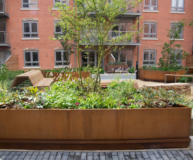 Corten steel planters for residential development, York