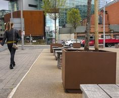 Movable steel planters for landmark urban development
