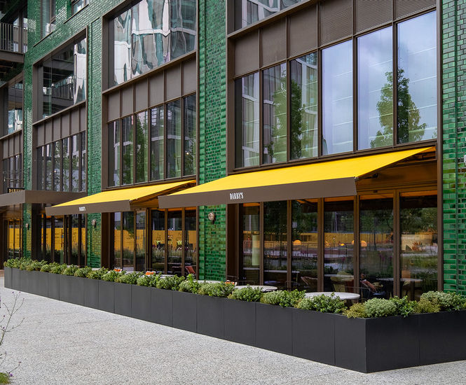 Bespoke steel planters for restaurant in Embassy Gardens