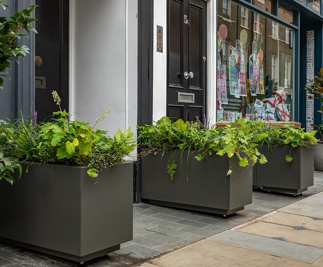 Aluminium large street planters - Motcomb St, London