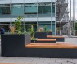 Bespoke stainless steel seating planters, Chiswick Park  - on this page