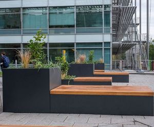 Bespoke stainless steel seating planters, Chiswick Park 