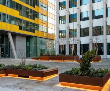 Planters with bench seats - Notting Dale Village Campus