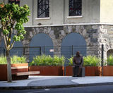Corten steel planters with seating for public realm area - on this page