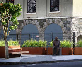 Corten steel planters with seating for public realm area