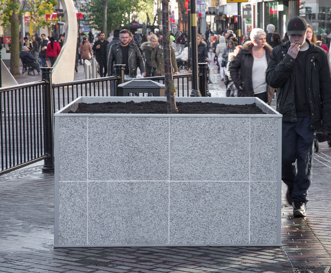 Bespoke steel planters clad in granite or ceramic