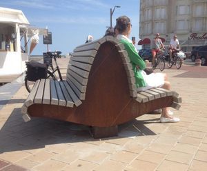 Knokke - recycled plastic and corten steel double-sided outdoor bench