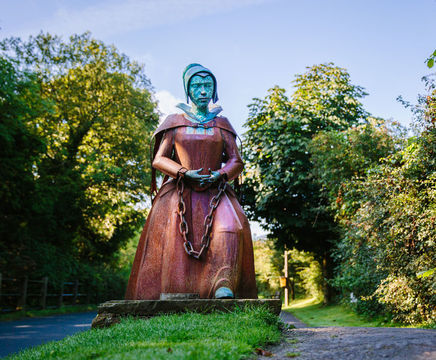 Corten steel and bronze Pendle Witch sculpture