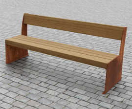 Slab Side Back Bench in up-cycled greenheart and corten