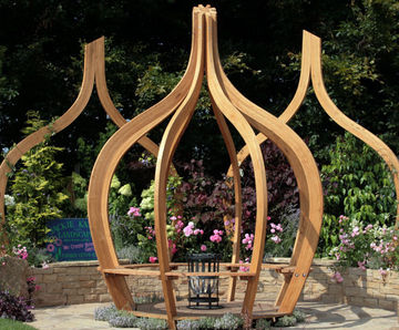 Shallot Onion - small handmade, steam-bent oak shelter with seating